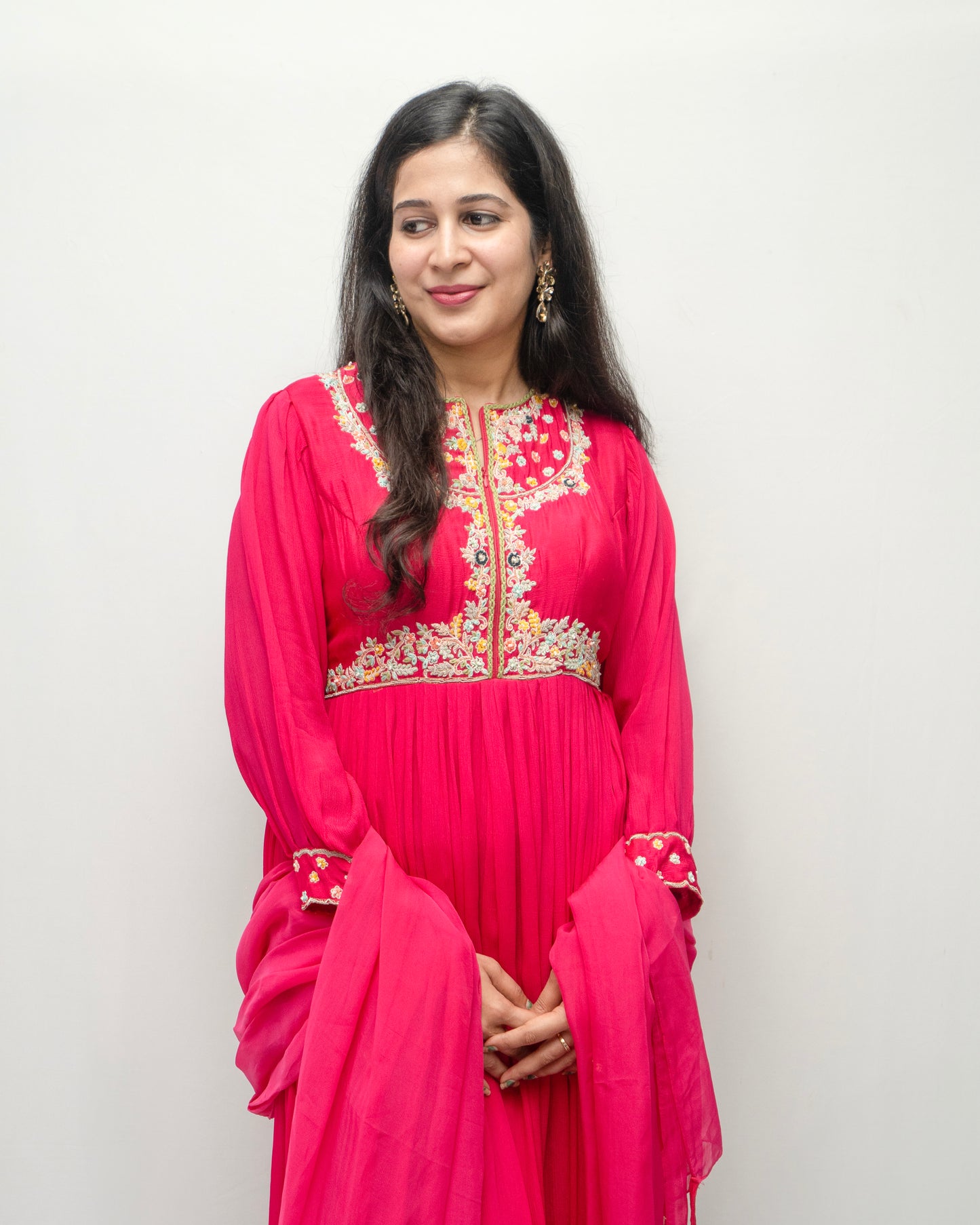 Hand Embroidered Pink Gown with Dupatta