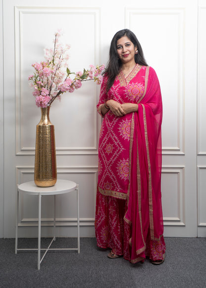 Zari  Bordered Kurta with Sharara Dupatta