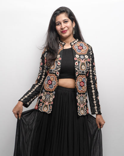 Hand Embroidered Crop Top Skirt with Jacket